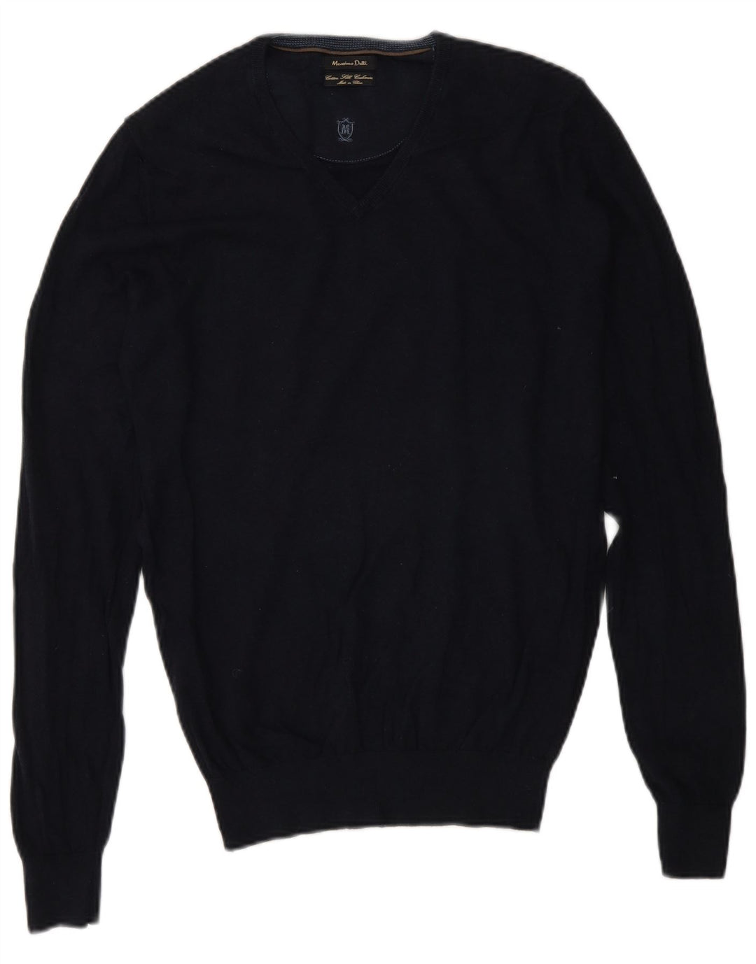 Massimo Dutti Herren-Pullover mit V-Ausschnitt, Größe S, marineblaue Baumwolle