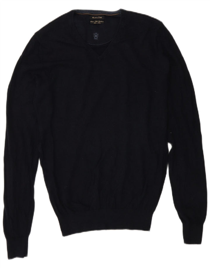 Massimo Dutti Herren-Pullover mit V-Ausschnitt, Größe S, marineblaue Baumwolle