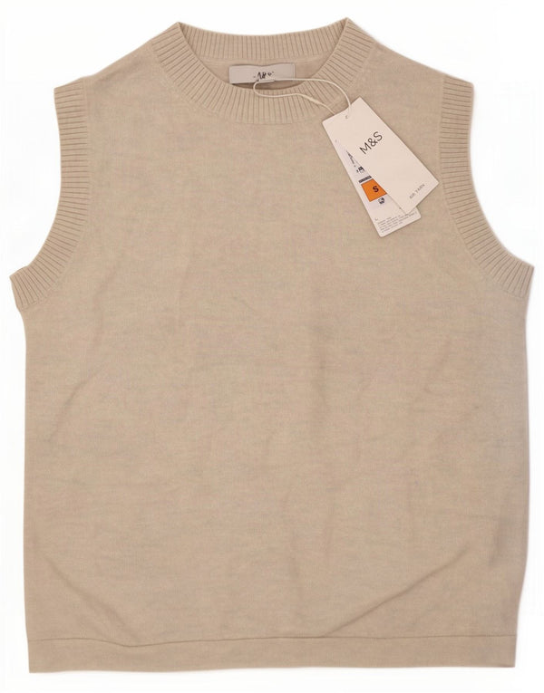 Marks & Spencer Damen Crop Vest Tank Top UK 8 Small Beige Polyester