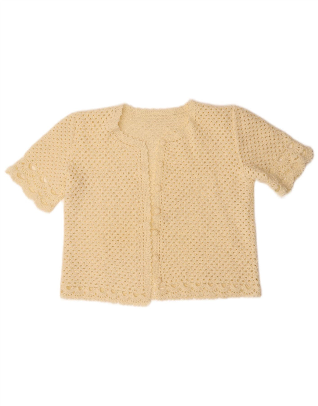 VINTAGE Damen Crop Short Sleeve Cardigan Pullover UK 14 Medium Off White