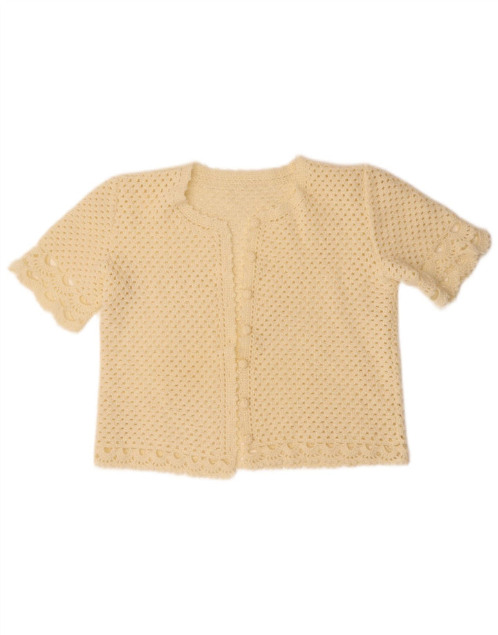 VINTAGE Damen Crop Short Sleeve Cardigan Pullover UK 14 Medium Off White