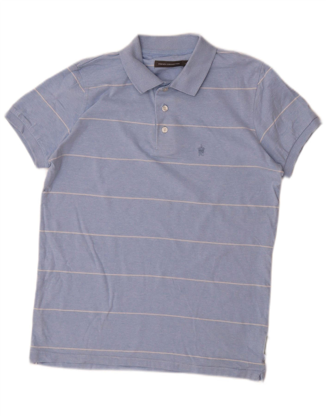French Connection Herren-Poloshirt aus mittelblauer, gestreifter Baumwolle