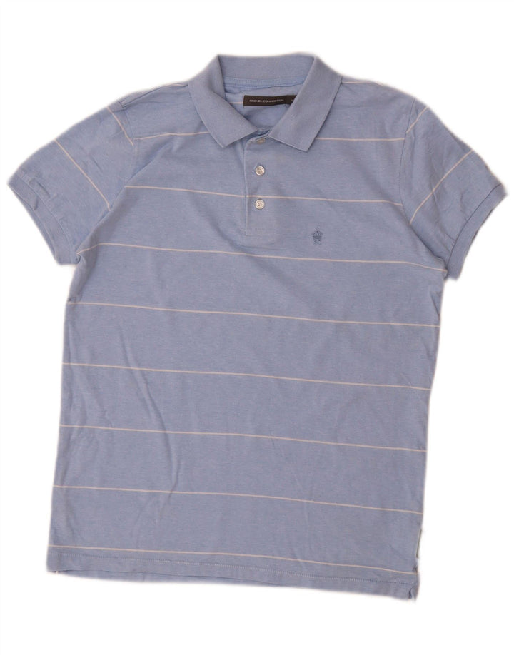 French Connection Herren-Poloshirt aus mittelblauer, gestreifter Baumwolle