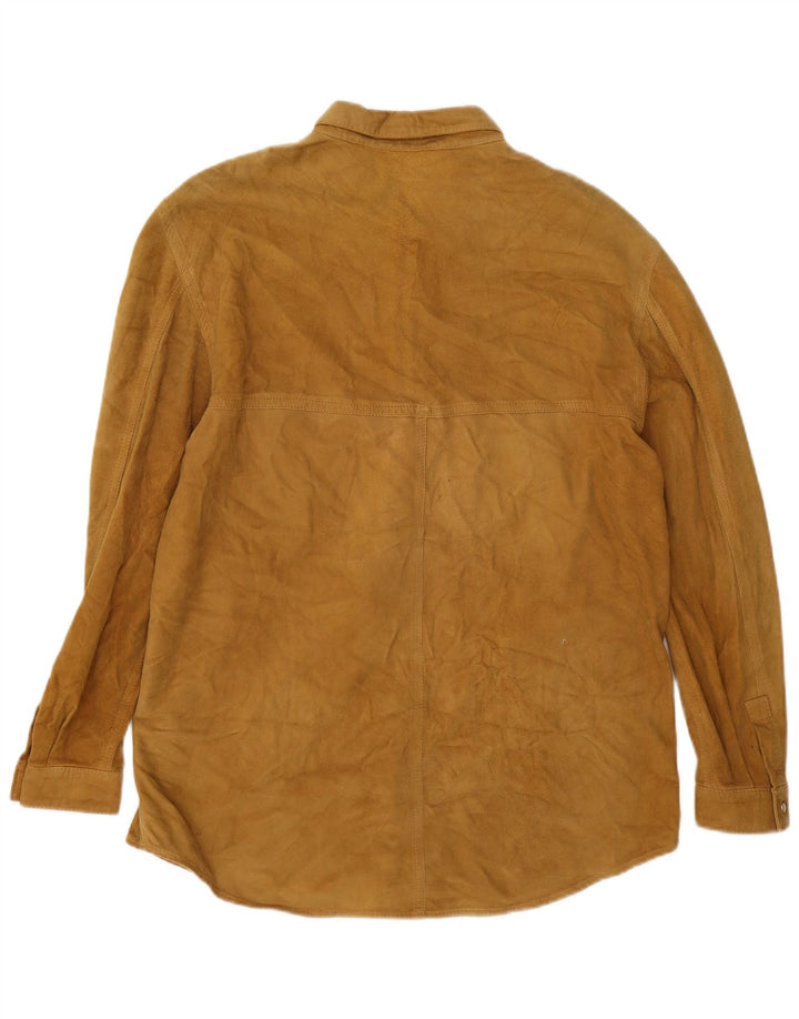 Maurizio Saturni Damen-Oversize-Wildlederhemd IT 44 Mittelbeiges Leder