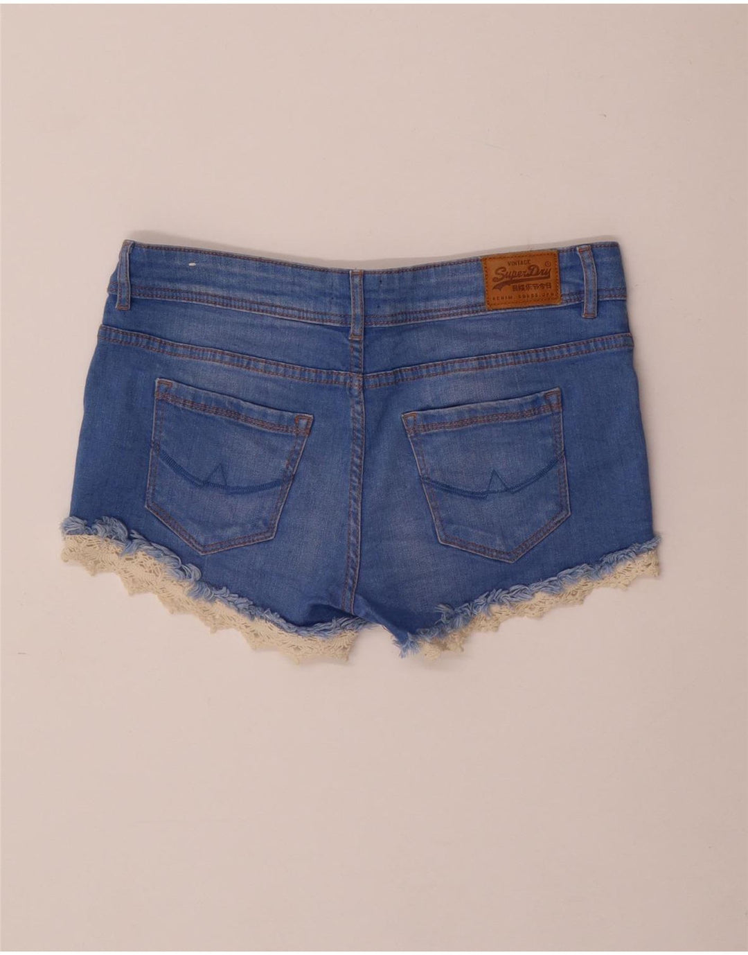 SUPERDRY Damen Jeansshorts W26 Small Blau Baumwolle