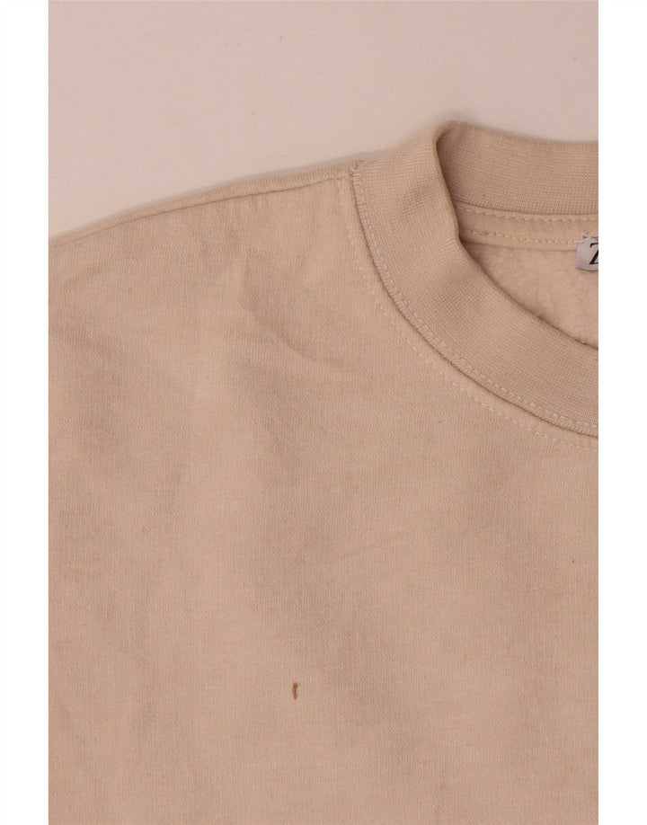 Zara Damen Crop Sweatshirt Pullover UK 14 Medium Off White Cotton