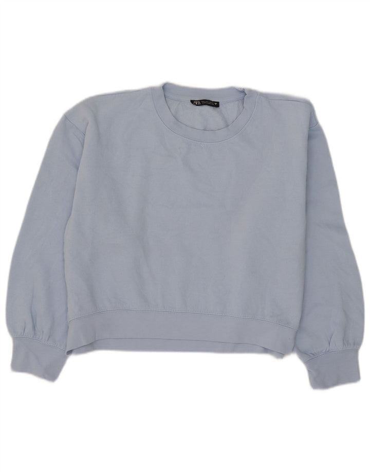 Zara Damen Crop Sweatshirt Pullover UK 16 Large Blau Polyester