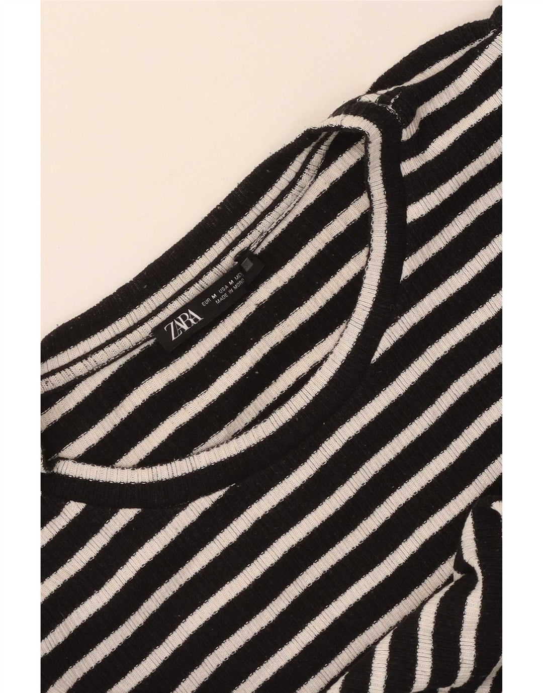 Zara Damen Top Langarm UK 12 Medium Schwarz gestreift