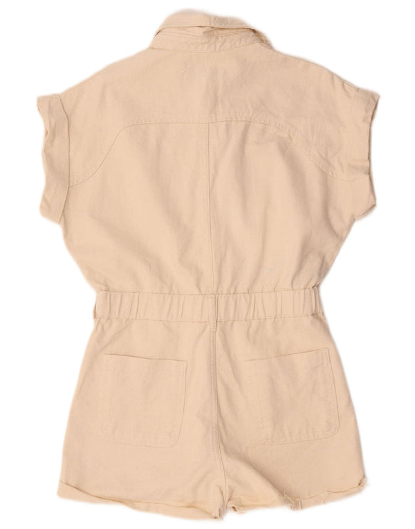 Zara Womens Denim Playsuit UK 14 Mittelbeige Baumwolle