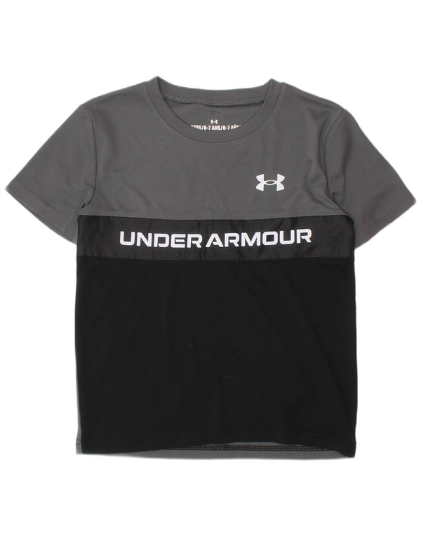 UNDER ARMOUR Grafik-T-Shirt-Oberteil für Jungen, 6–7 Jahre, graues Colourblock-Polyester