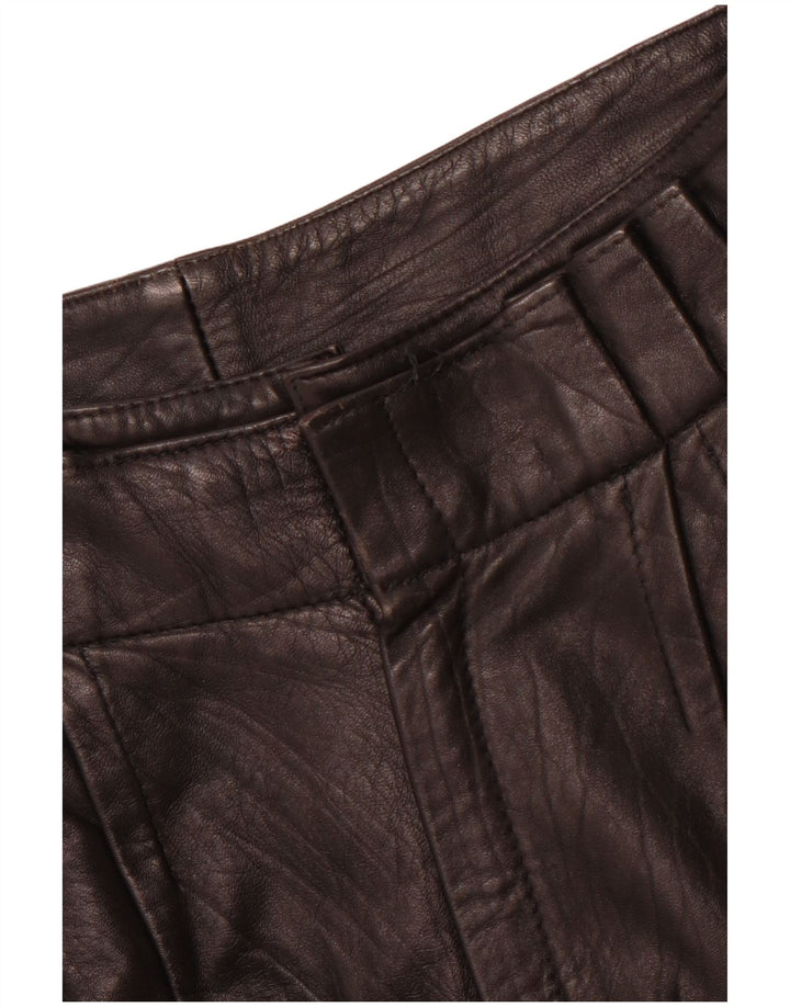 VINTAGE Damen-Lederhose mit Klammern, Größe 44, mittelgroß, W26, L26, schwarzes Leder