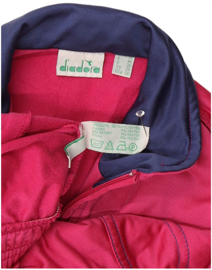 Diadora Damen-Trainingsanzug-Top-Jacke, UK-Größe 28, klein, rosafarbenes Farbblock-Polyester