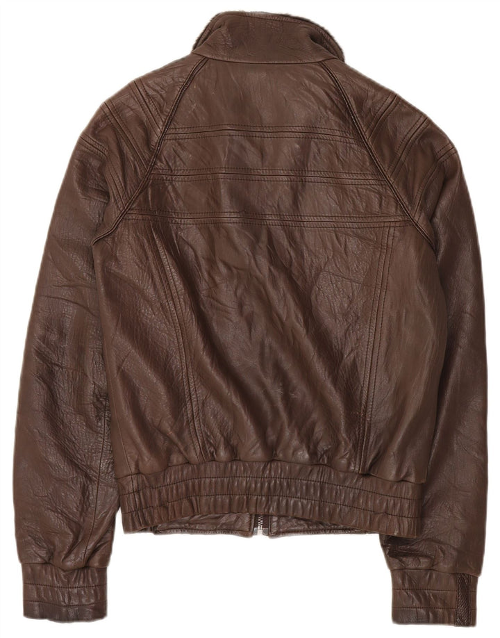 VINTAGE Damen Lederjacke UK 14 Mittelbraunes Argyle/Diamond-Leder