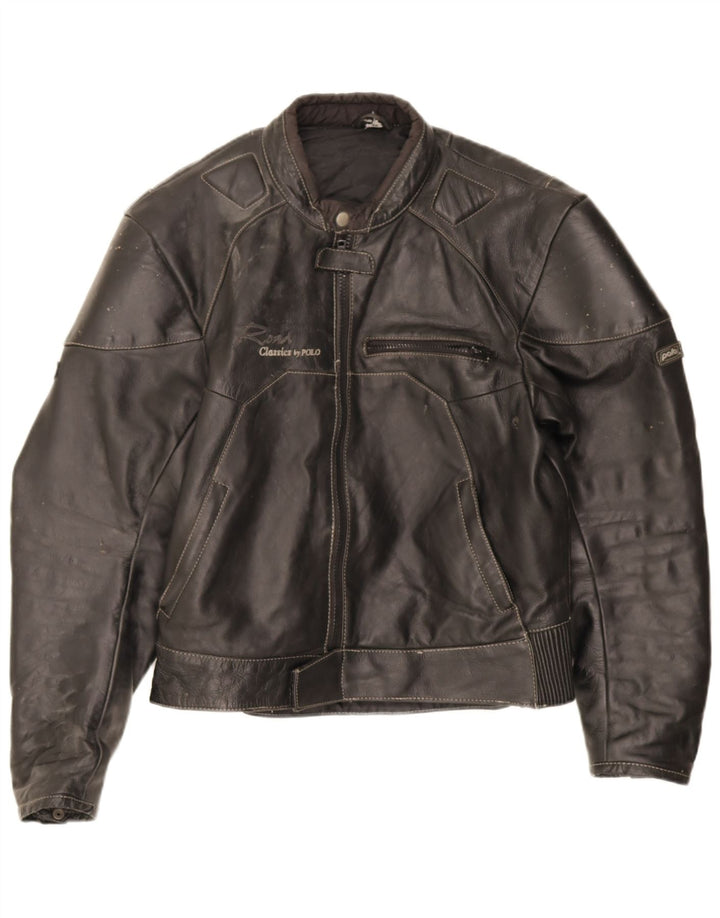 POLO Damen Leder Racer Jacke UK 14 Mittelschwarzes Leder