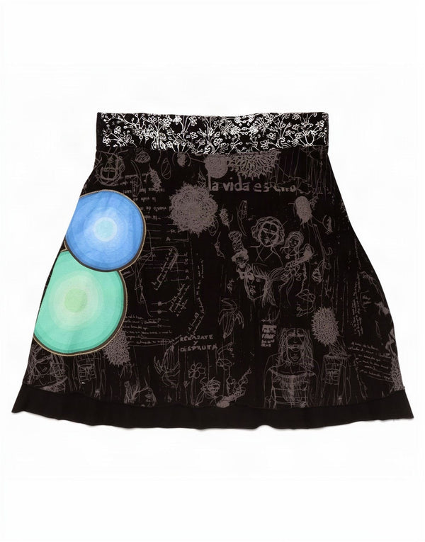 Desigual Damen grafischer A-Linien-Rock XL W36 schwarze geometrische Baumwolle