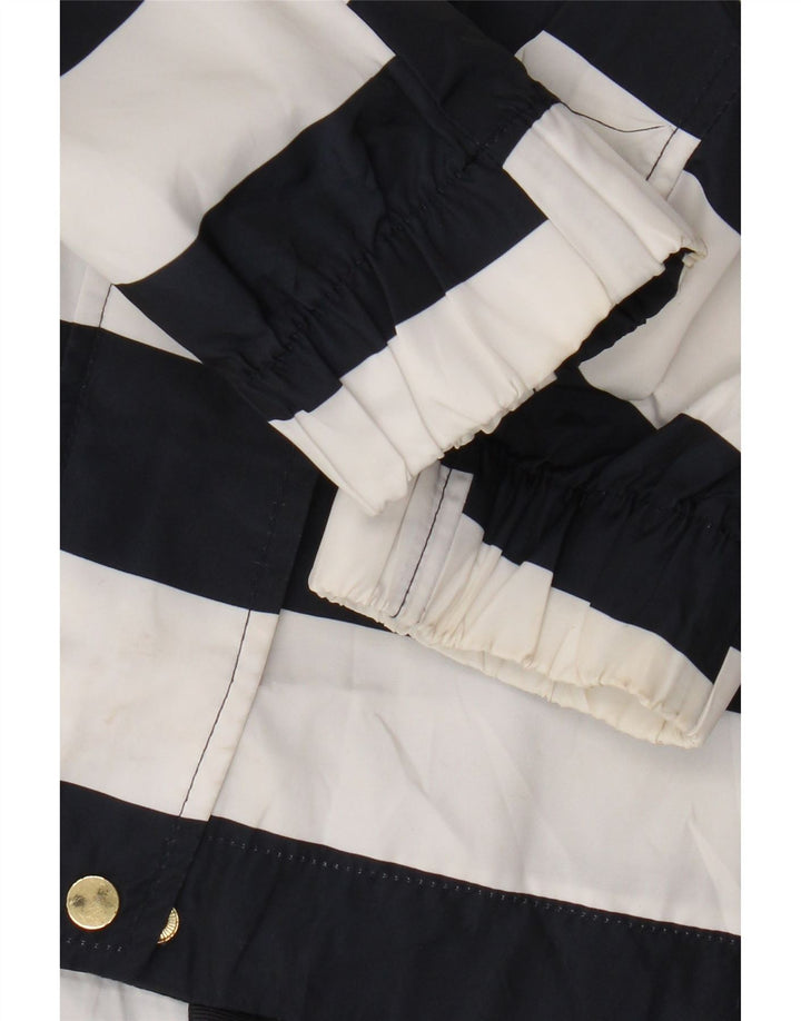 Zara Damen Regenjacke mit Kapuze UK 14 Medium Marineblau gestreift Polyester