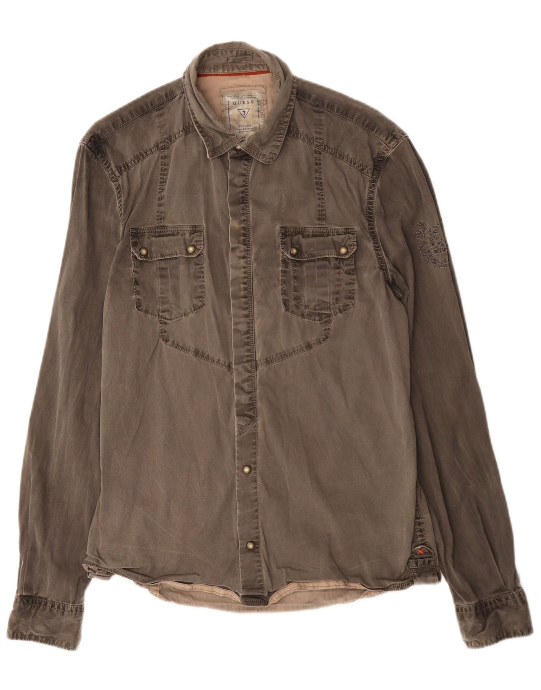 Guess Slim-Fit-Jeanshemd für Herren aus mittlerer Khaki-Baumwolle