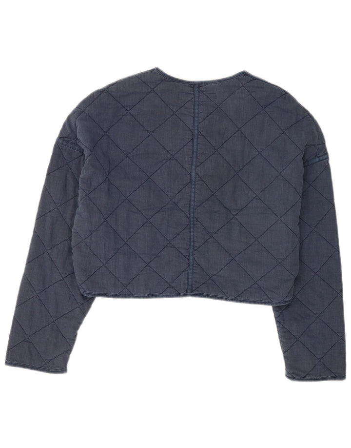 Zara Damen Crop Übergroße Steppjacke UK 14 Medium Marineblau Polyester