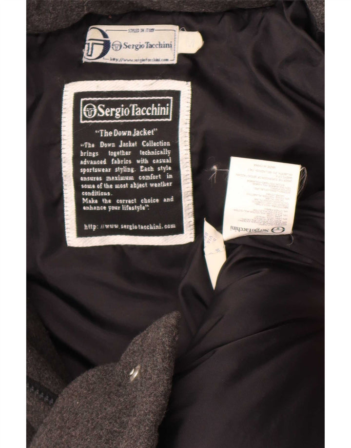 Sergio Tacchini Wattierter Herrenmantel mit Kapuze, UK 38, mittelgraues Acryl