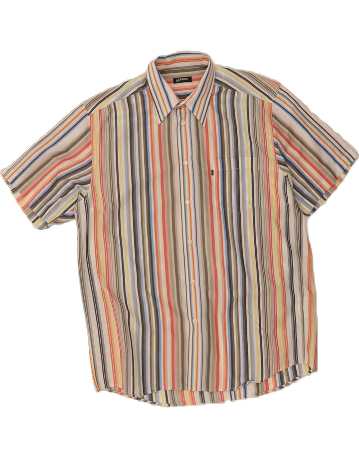 LERROS Mens Short Sleeve Shirt Large Multicoloured Striped Cotton Vintage Lerros and Second-Hand Lerros from Messina Hembry 