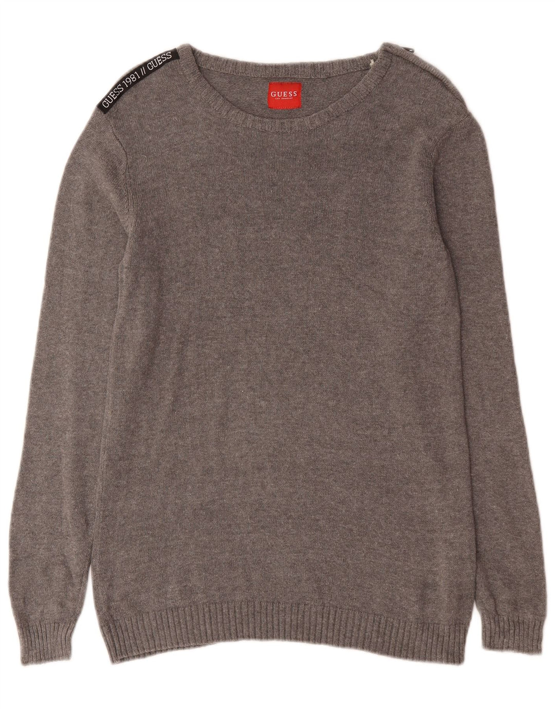 Guess Herren-Pullover mit U-Boot-Ausschnitt, Größe S, graue Baumwolle