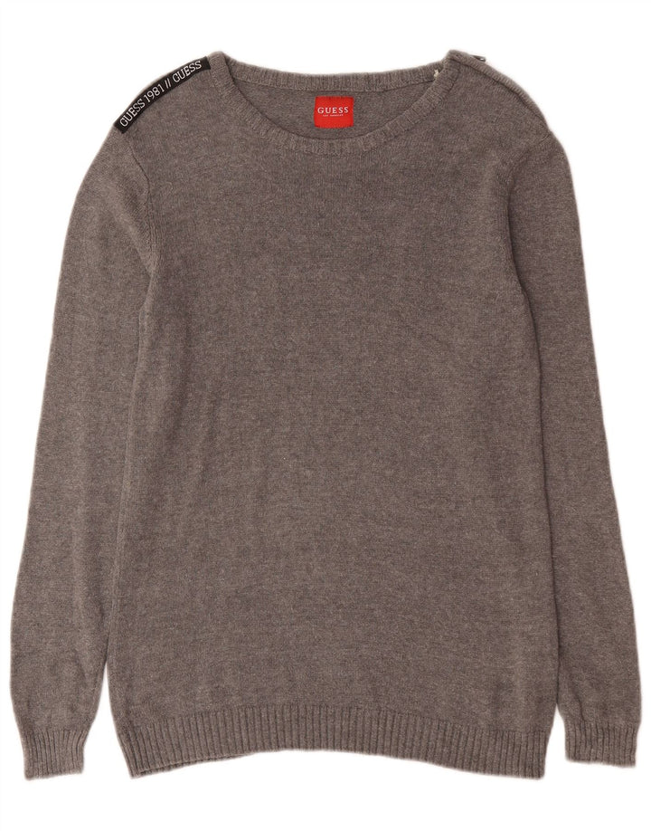 Guess Herren-Pullover mit U-Boot-Ausschnitt, Größe S, graue Baumwolle