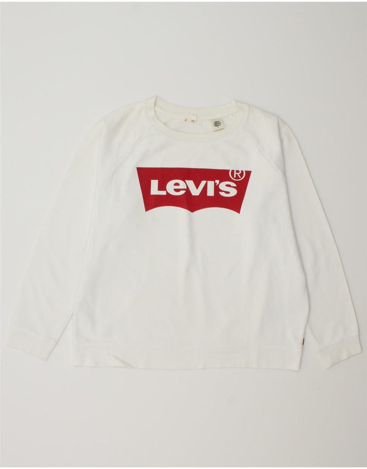 LEVI'S Womens Oversized Graphic Sweatshirt Jumper UK 14 Medium White Vintage Levi's and Second-Hand Levi's from Messina Hembry 