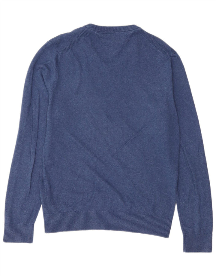 Tommy Hilfiger Herren-Pullover mit V-Ausschnitt aus mittelblauer Baumwolle