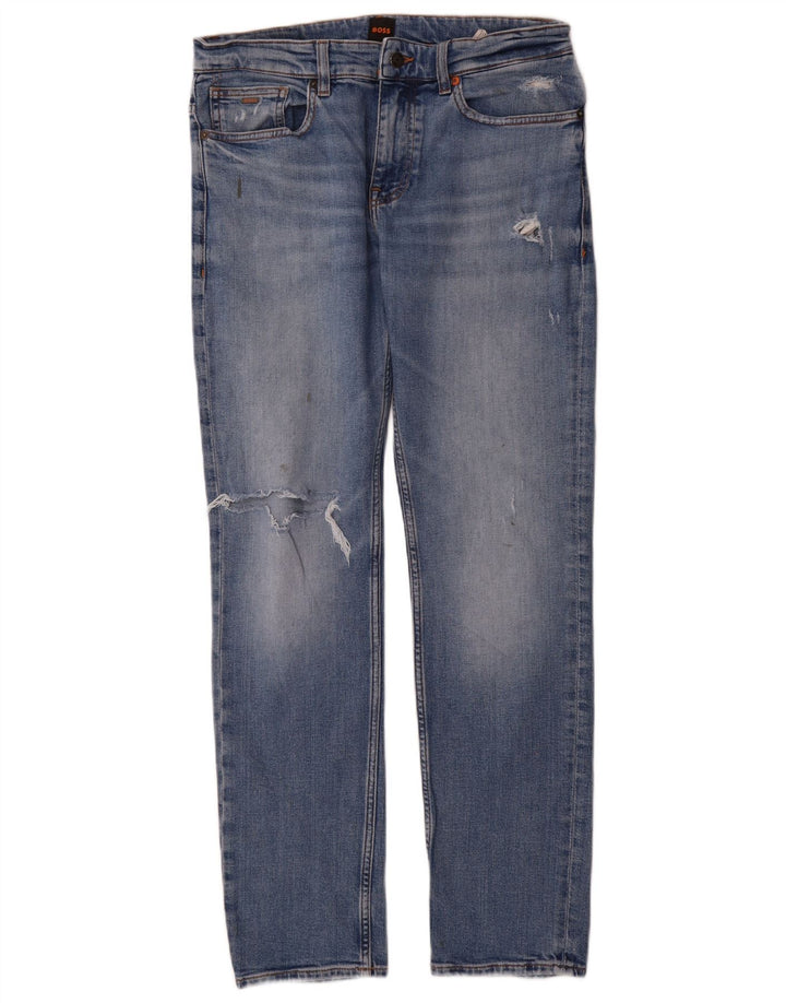 Hugo Boss Herren Distressed Slim Jeans W32 L32 Blaue Baumwolle