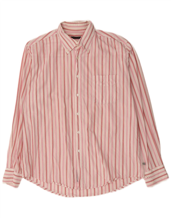 Sergio Tacchini Herrenhemd, groß, rosa gestreift, Baumwolle