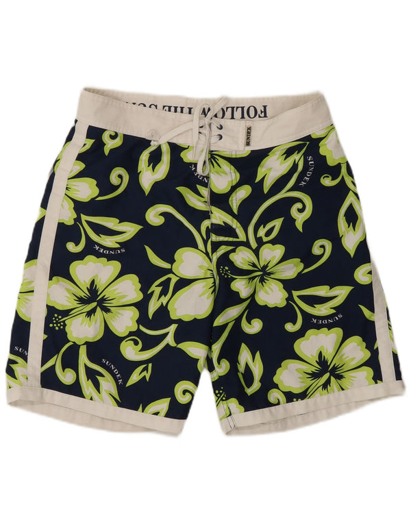 Sundek Herren-Badeshorts mit Grafik, mittelgroß, Marineblau, Blumenmuster, Polyester