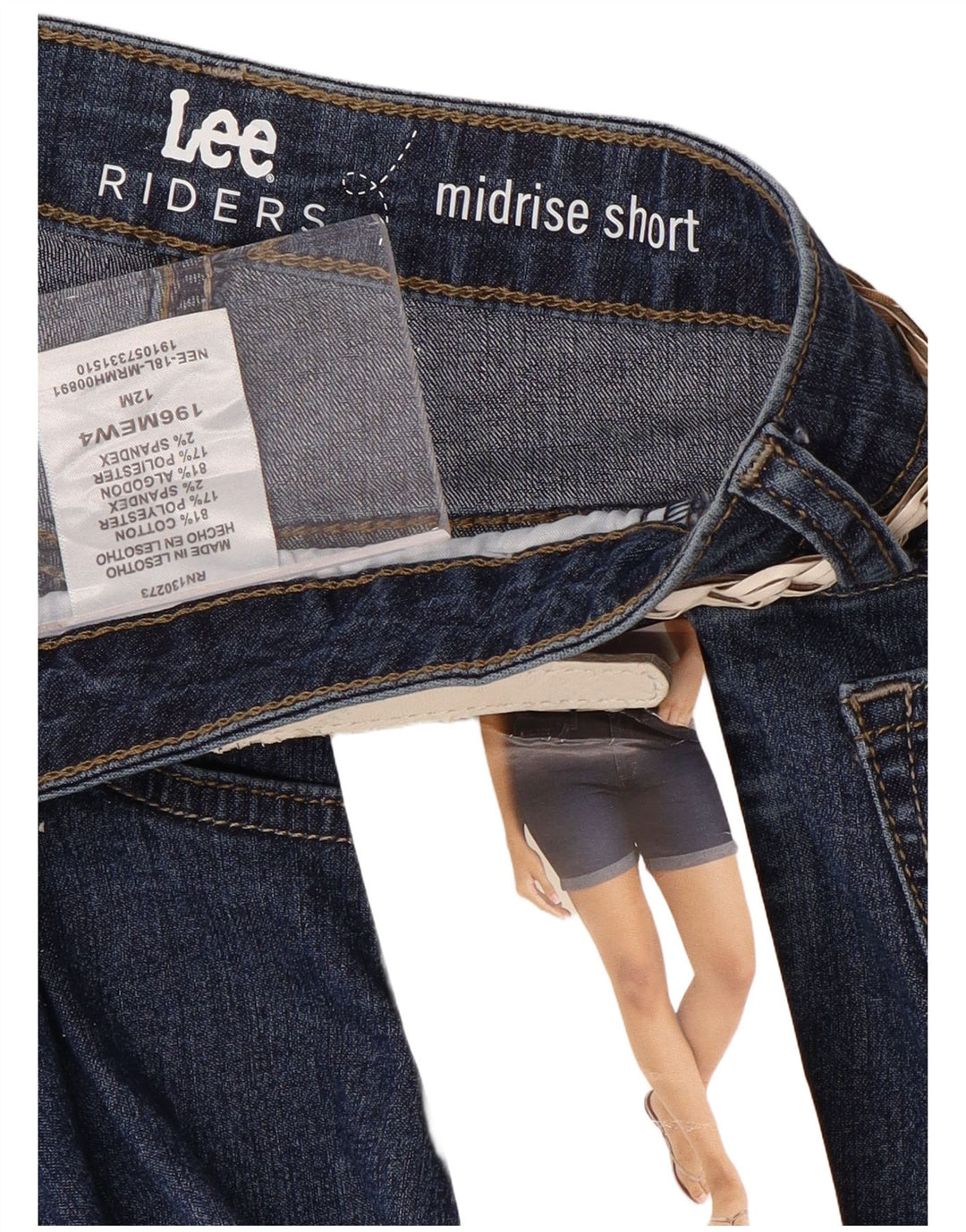 LEE Damen-Jeansshorts mit mittelhohem Bund, US 12, Größe L, W32, blaue Baumwolle