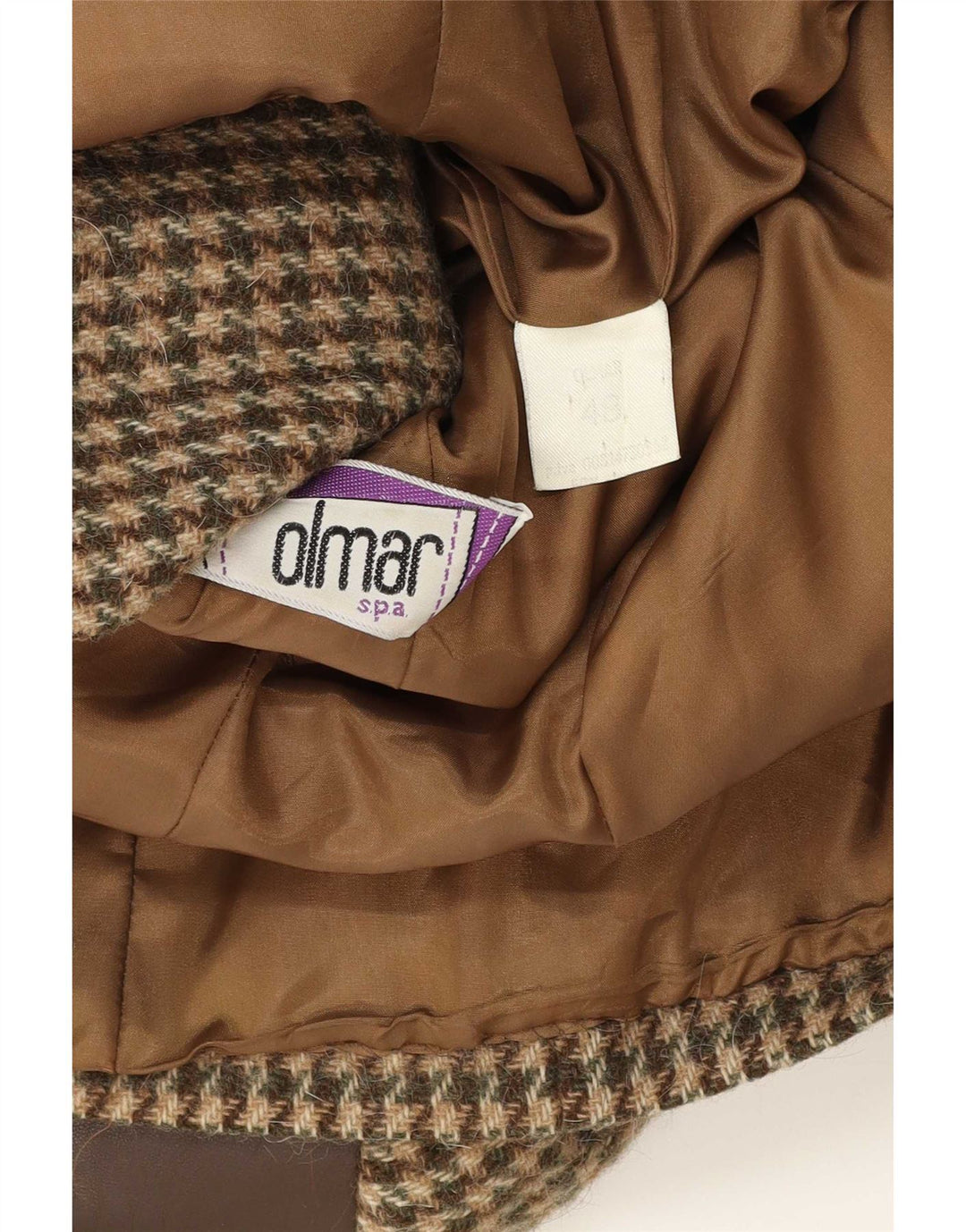 Vintage Damen 2-Knopf-Blazer-Jacke IT 48 XL Braune Hahnentritt-Wolle