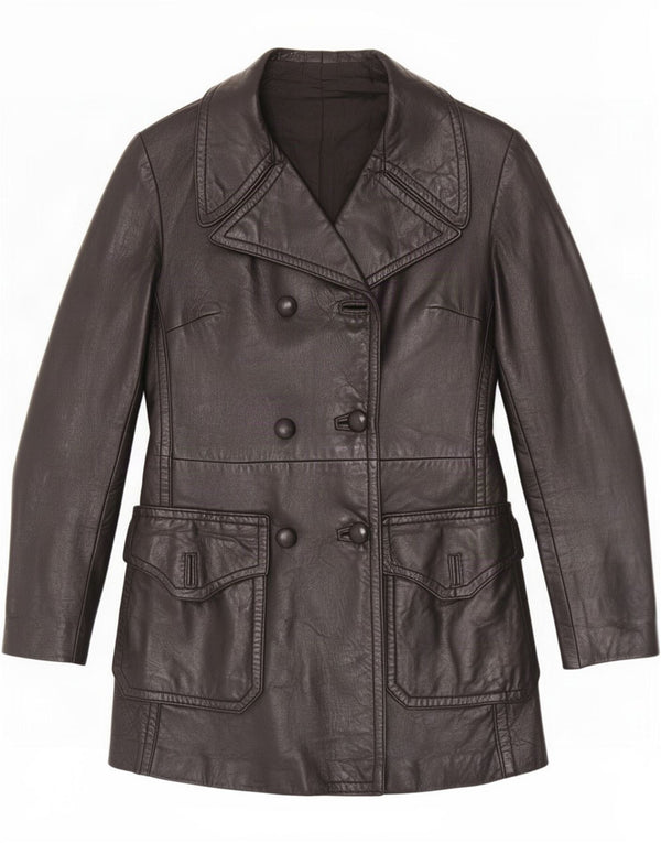Vintage Damen Zweireihige Lederjacke UK 8 Small Schwarz