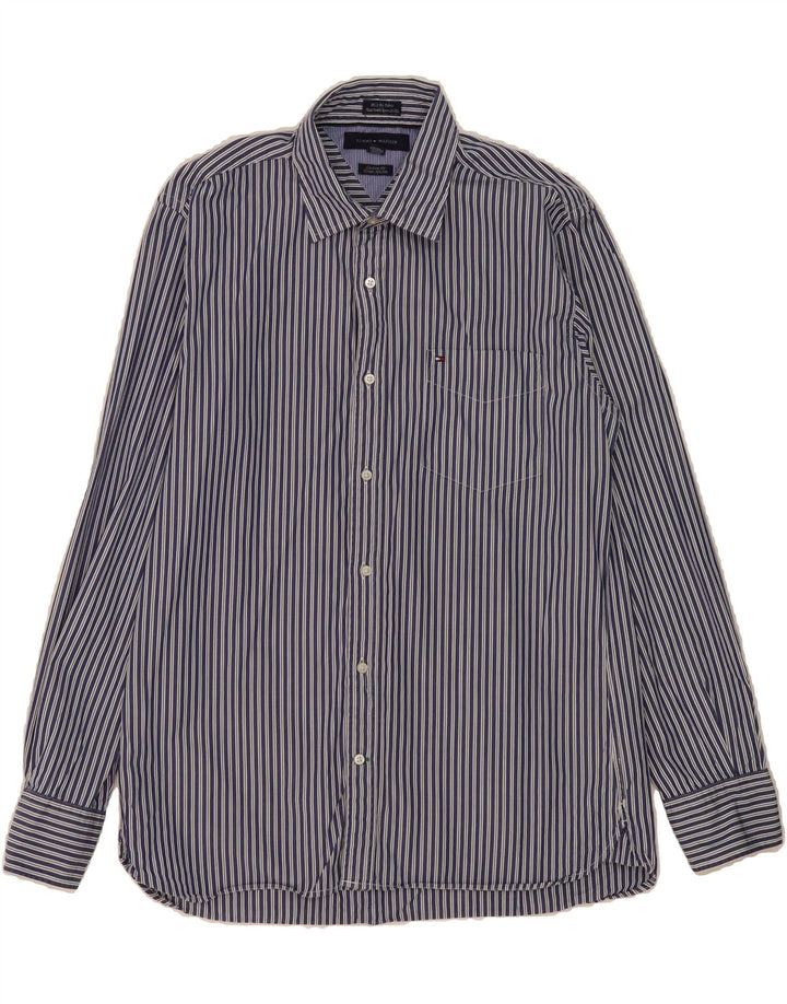 TOMMY HILFIGER Mens Shirt Size 15 1/2 16 Medium Navy Blue Striped Vintage Tommy Hilfiger and Second-Hand Tommy Hilfiger from Messina Hembry 
