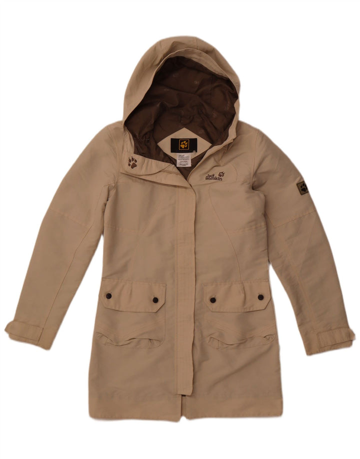 JACK WOLFSKIN Damen-Windbreaker-Mantel mit Kapuze, UK 10, Größe S, Beige, Polyester