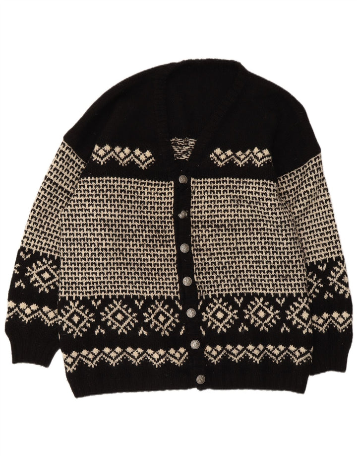 Vintage Herren Cardigan Pullover XL Schwarz Fair Isle