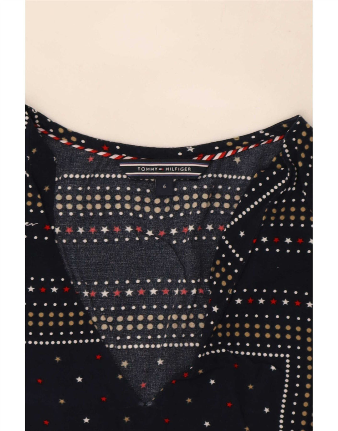 Tommy Hilfiger Damen-Blusenoberteil US 6 Medium Navy Blue Spotted