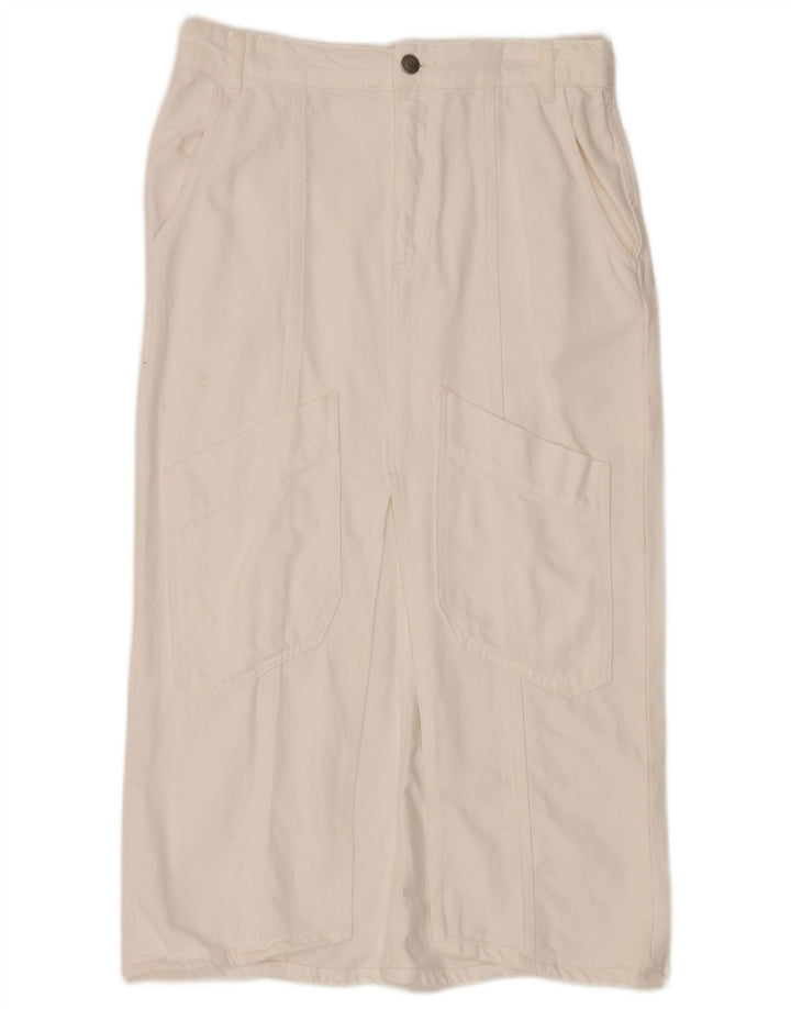 Zara Damen-Jeans-Midirock, Größe M, W30, weiße Baumwolle