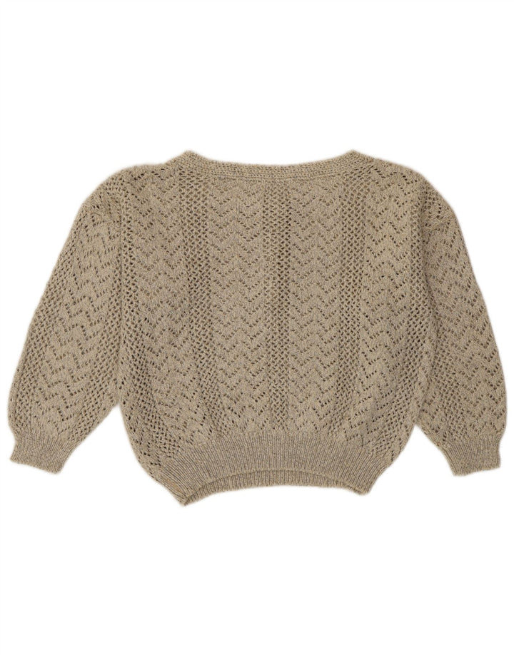 Vintage Womens Crop Boat Neck Jumper Sweater UK 12 Medium Grey
