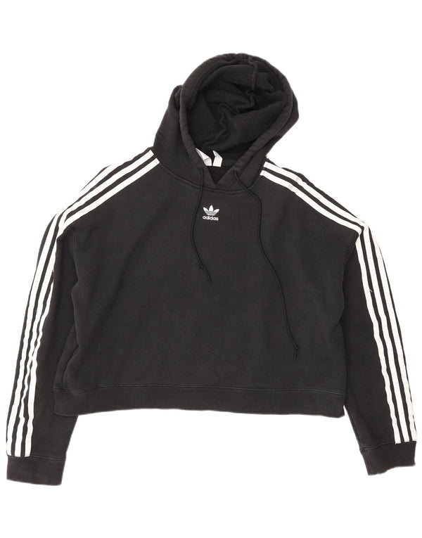 Adidas Damen Übergroßer Kapuzenpullover UK 12 Mittelschwarze Baumwolle