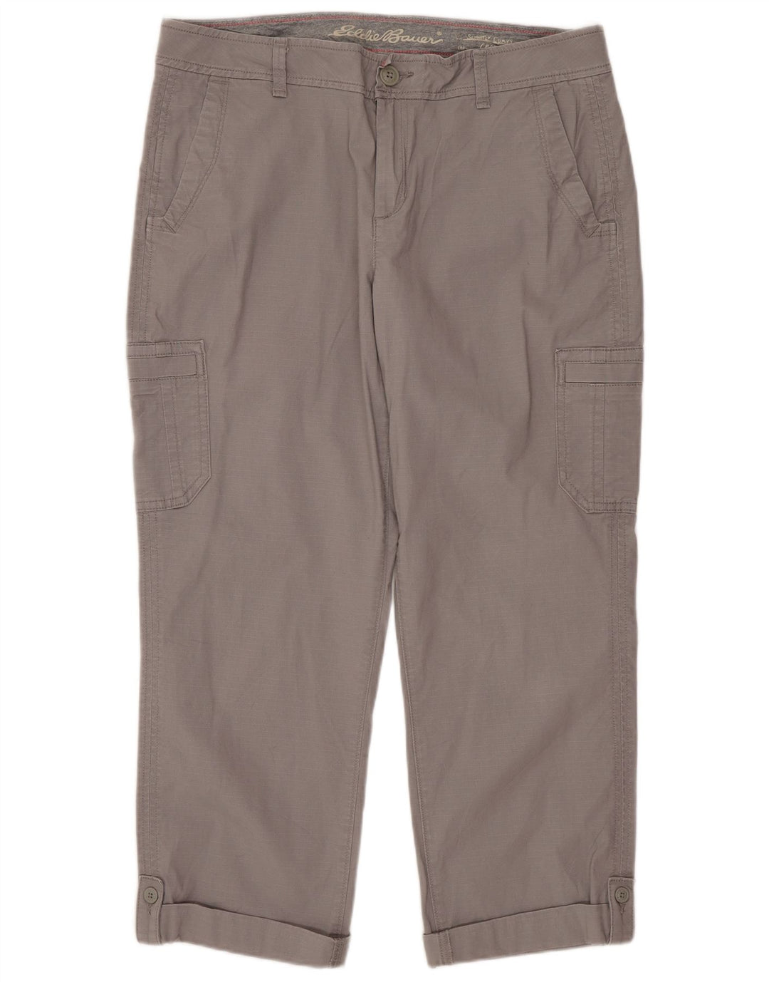 Eddie Bauer Damen-Hose, kurz geschnitten, US 10, Größe L, W34, L24, graue Baumwolle