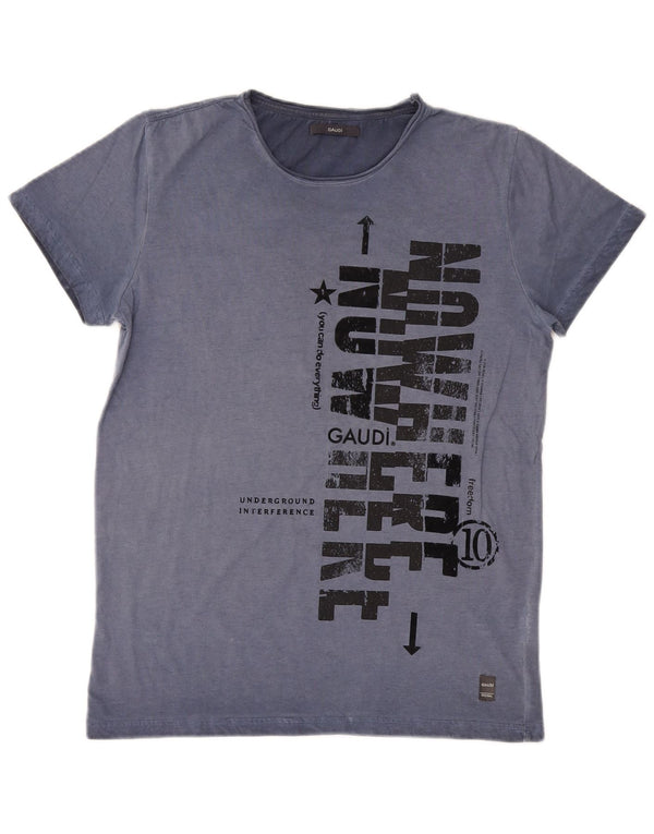 Gaudi Damen Grafik-T-Shirt Top UK 10 Small Blau Baumwolle