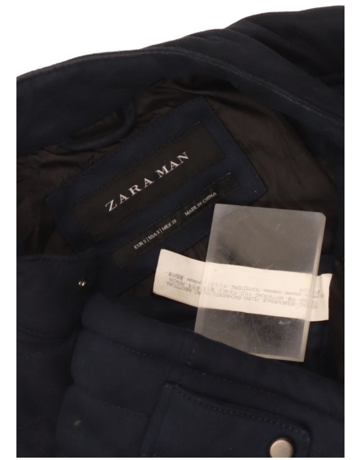 Zara Herren Wattierte Jacke UK 36 Small Marineblau Polyester