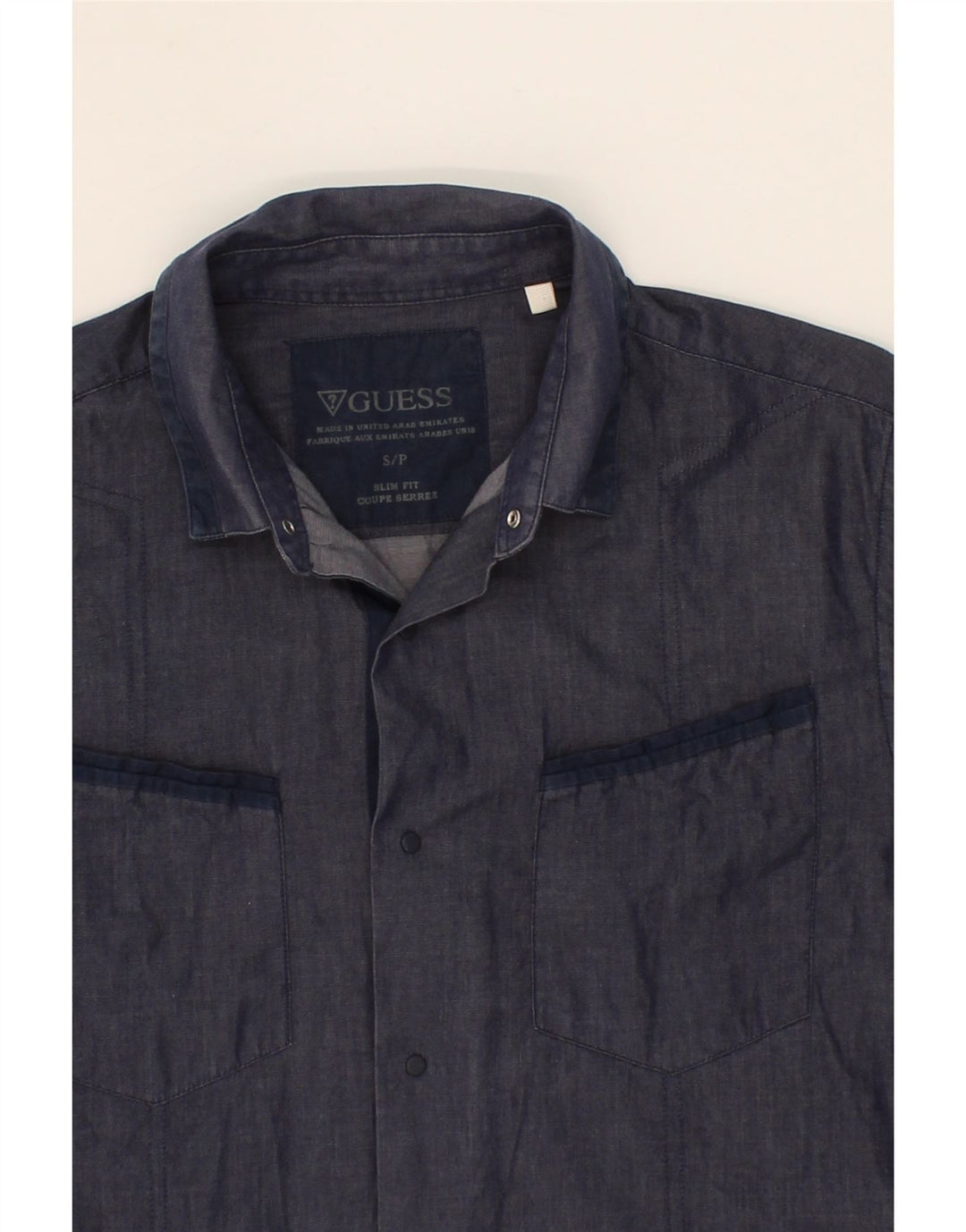GUESS Mens Slim Fit Shirt Small Navy Blue Cotton Vintage Guess and Second-Hand Guess from Messina Hembry 