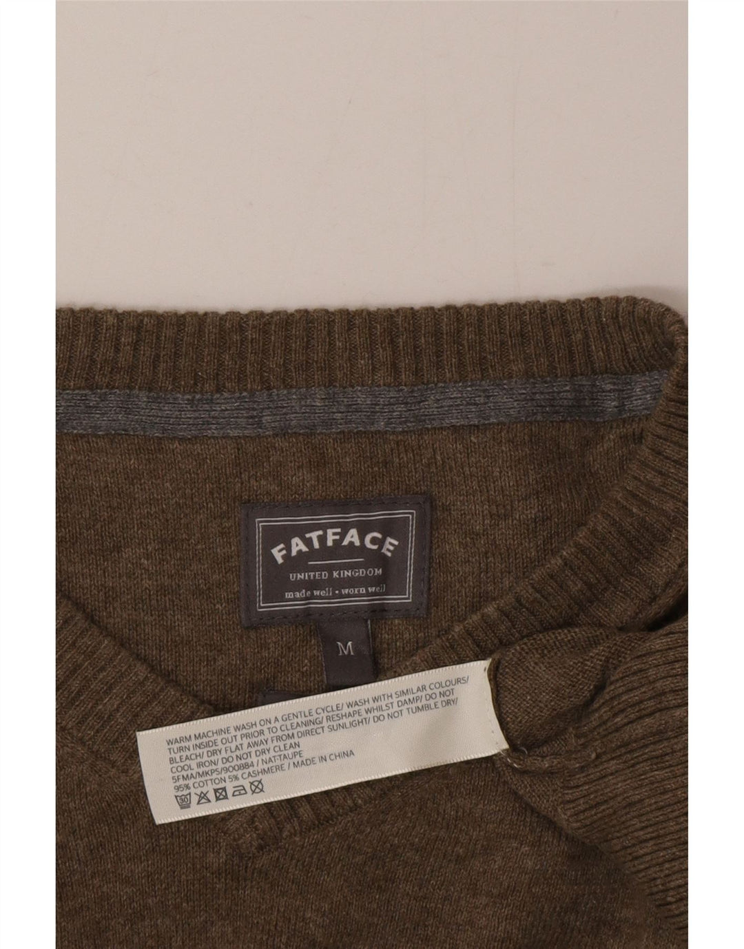 Fat Face Herren-Pullover mit V-Ausschnitt, mittlere Khaki-Baumwolle