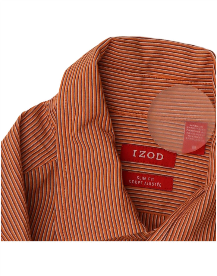 IZOD Herren-Slim-Fit-Hemd aus mitteloranger Nadelstreifen-Baumwolle