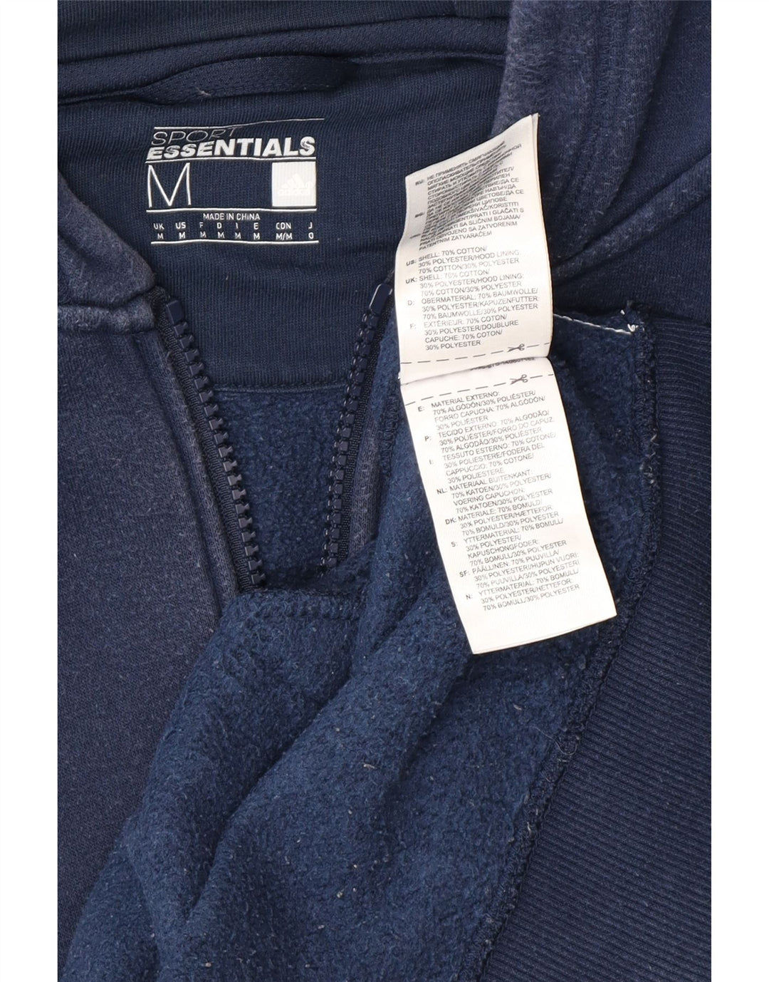 ADIDAS Herren-Kapuzenpullover mit Reißverschluss, mittlere marineblaue Baumwolle