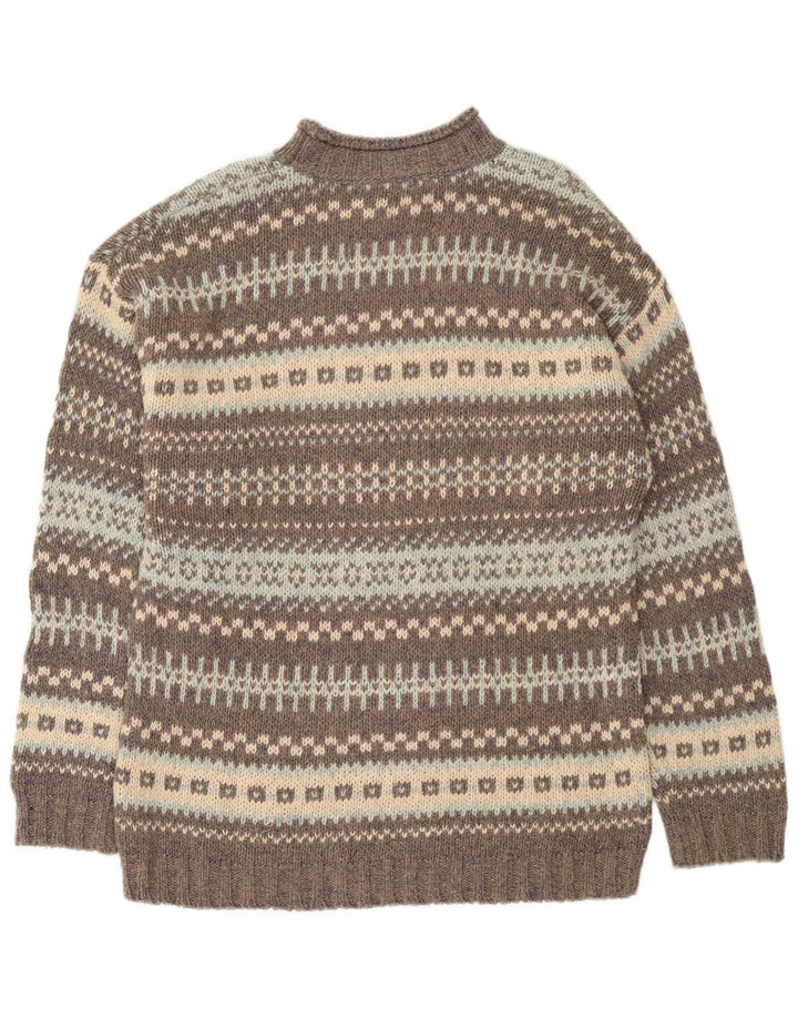 Vintage Herren Pullover mit Rollkragen, groß, graue Fair-Isle-Wolle