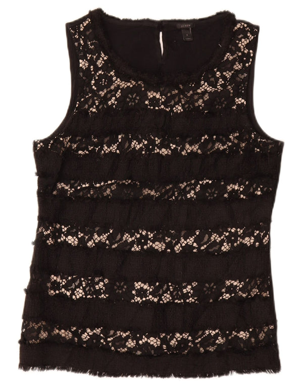 J. CREW Ärmelloses Damen-Blusenoberteil UK 10 Small Schwarz geblümte Viskose